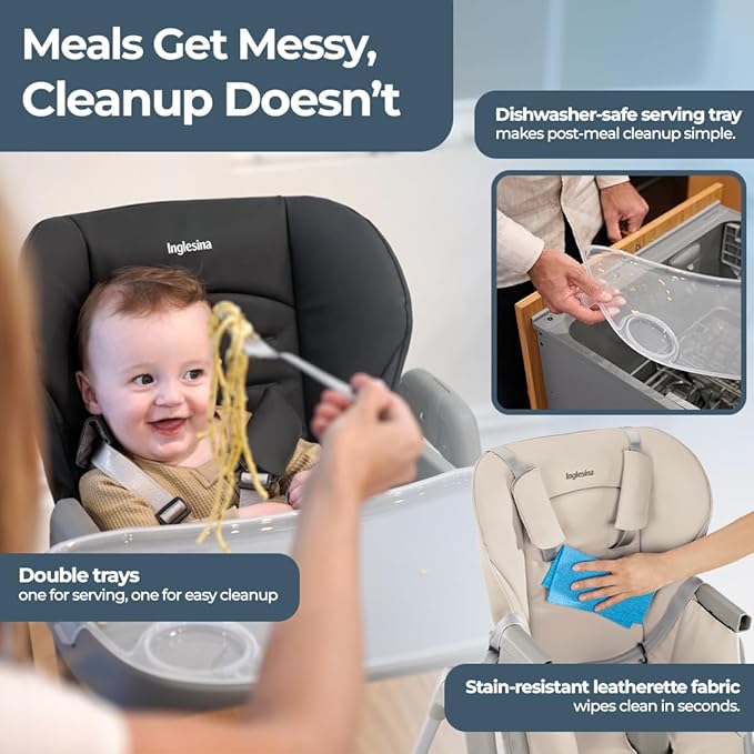 Inglesina My time Highchair, Pepper - Adjustable High Chair for Babies & Toddlers, 4 Height & 3 Recline Settings, Collapsible, Tool-Free Assembly, BPA Free, Removable Tray for Easy Cleaning