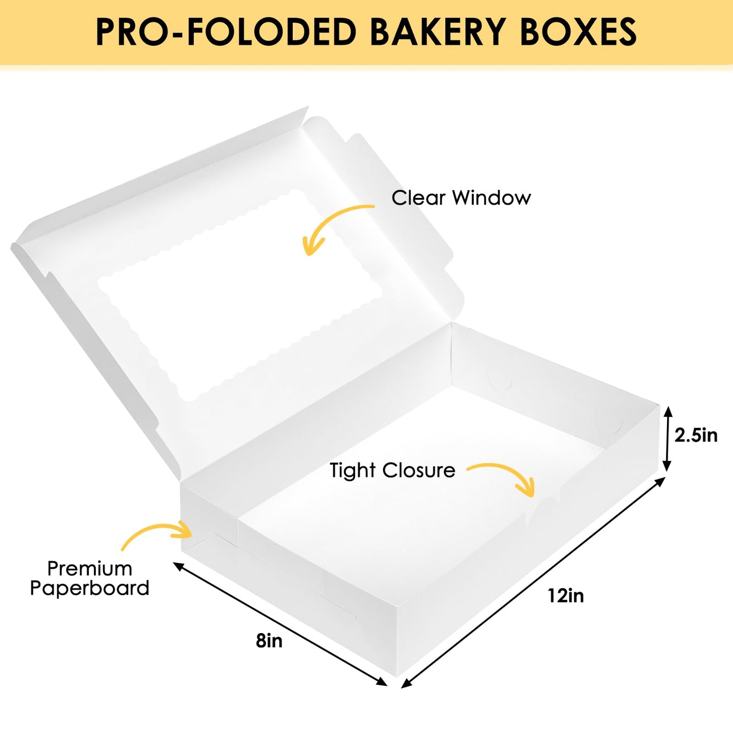 Moretoes 48pcs Bakery Boxes,12x8x2.5 Inches Cookie Boxes with 3 Style Window for Chocolate Covered Strawberries, Desserts, Cookies, with 4pcs Stickers