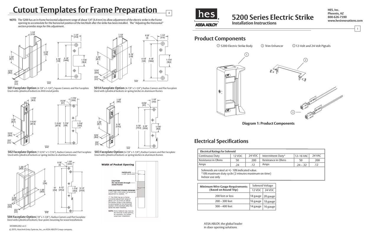 HES 5200C-12/24D-630 Universal Door Electric Strike with Faceplate, Satin Stainless Steel, Static Strength 1500 lbs., Dynamic Strength 70 ft-lbs., Dual-Voltage 12 or 24 VDC/VAC