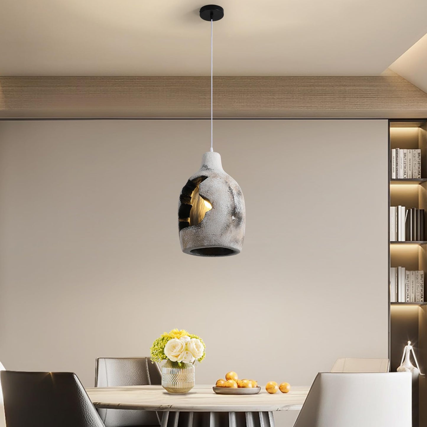 Jaymp Wabi Sabi Pendant Light For Dining Room Kitchen Island Hallway Farmhouse Hanging Lamp E26 Base Retroism Style Wine Bottle Shape Lighting Fixture (Antique White C Shape  D26?H46Cm)
