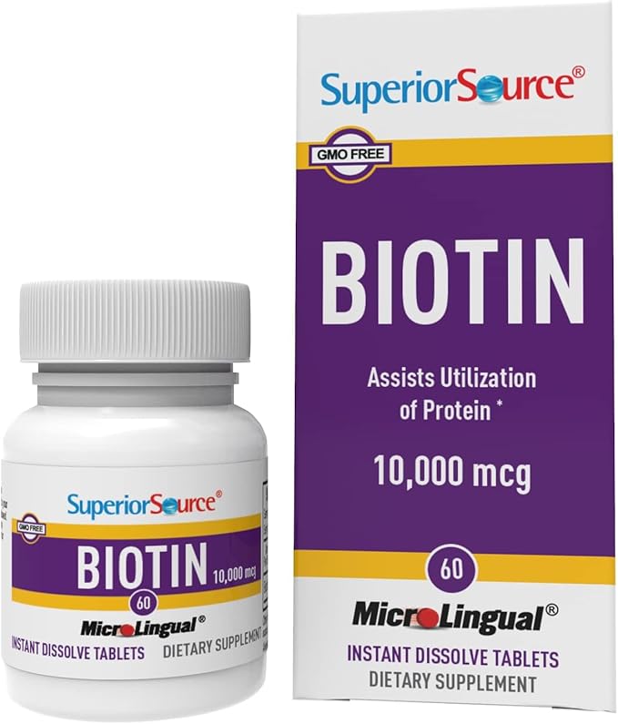 Superior Source Biotin 10,000 mcg - Daily Supplement Supports Hair Health & Growth - Natural Biotin Supplement Aids Healthy Nails & Skin - 60 Sublingual Dissolving Tablets