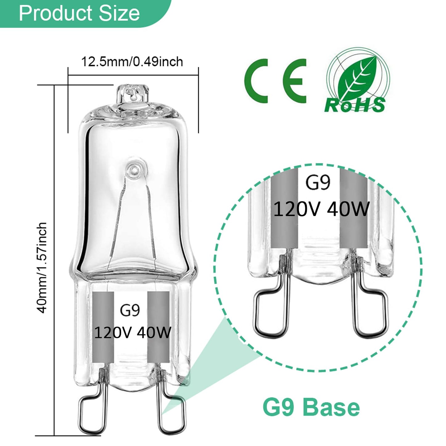 Taiyaloo G9 Halogen Light Bulbs, 20 Pack, 40W, 120V, Warm White 2700K, Dimmable, Glass, Bi-Pin