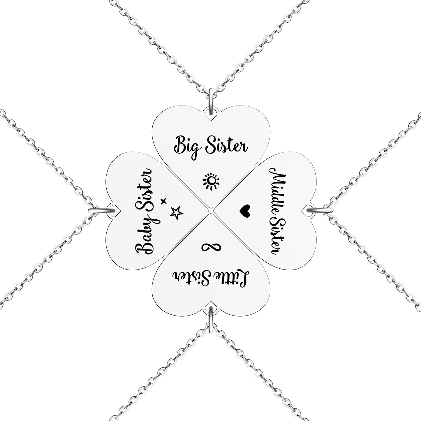 HOFOYA Sisters Necklace Set 4 Best Friends Forever BFF Matching Necklace for 4 Set of 4 Link Heart Necklaces 4 Friendship Gifts