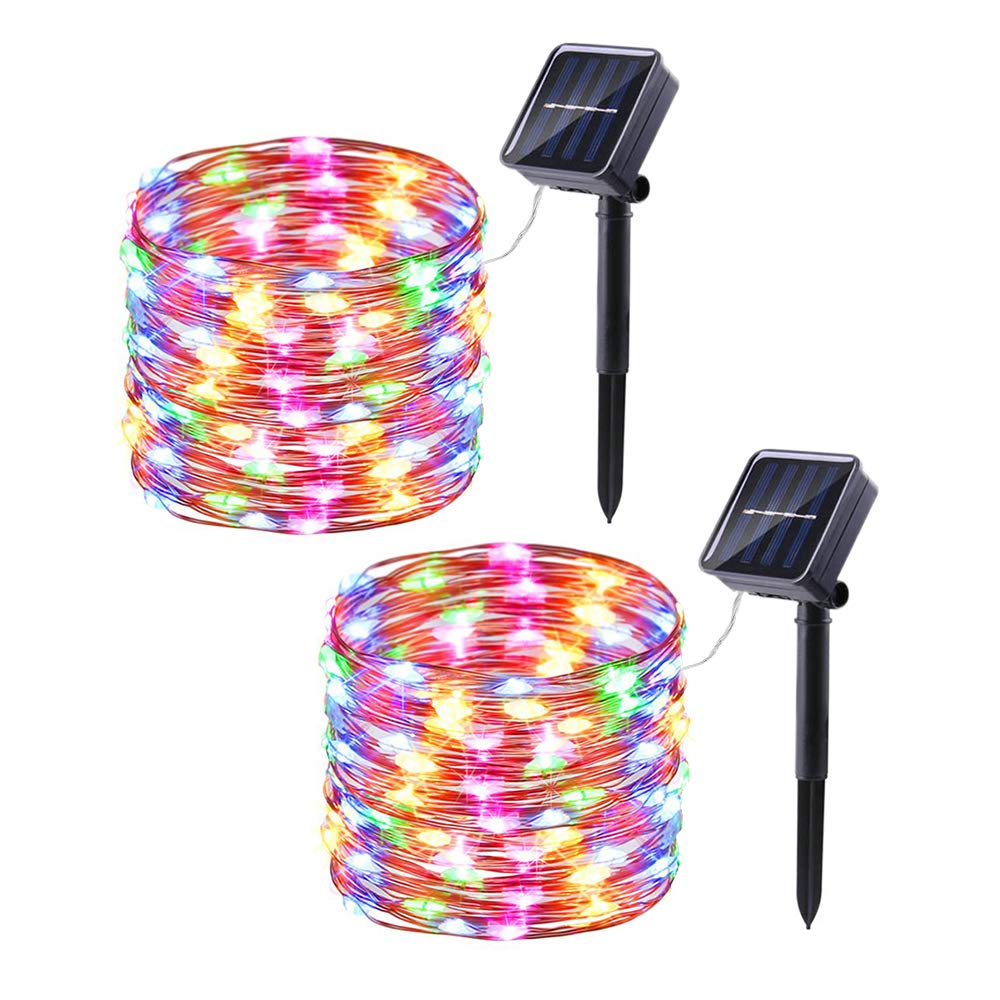 Lomotech Solar String Lights - 66ft 200LED Waterproof Twinkle Lights, 8 Modes, 2 Pack, Multicolor