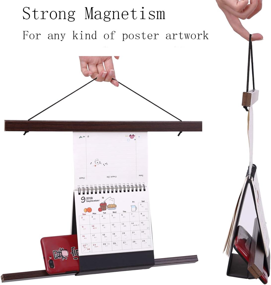 Ywlake Magnetic Poster Hanger, 13x19 13x17 13x19 Poster Frame Wood Wooden Magnet Print Posters Dowel Scroll Hanger Hangers Hanging Kit for Walls Map Canvas Artwork (Walnut, 13")