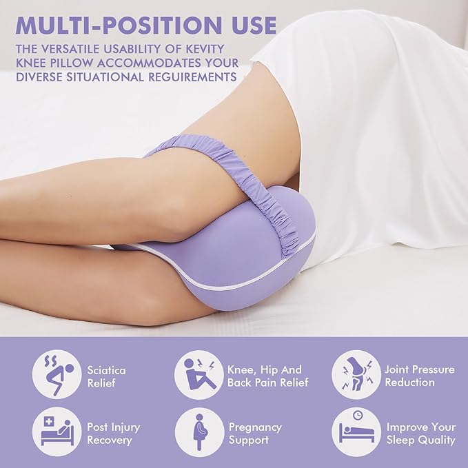 Kevity [Large] Knee Pillow for Side Sleepers Hip Pain, Memory Foam Leg Pillow for Side Sleeping, Cushion for Sciatica, Back, Pregnancy & Spine Alignment with Washable Cooling Cover (Grey)