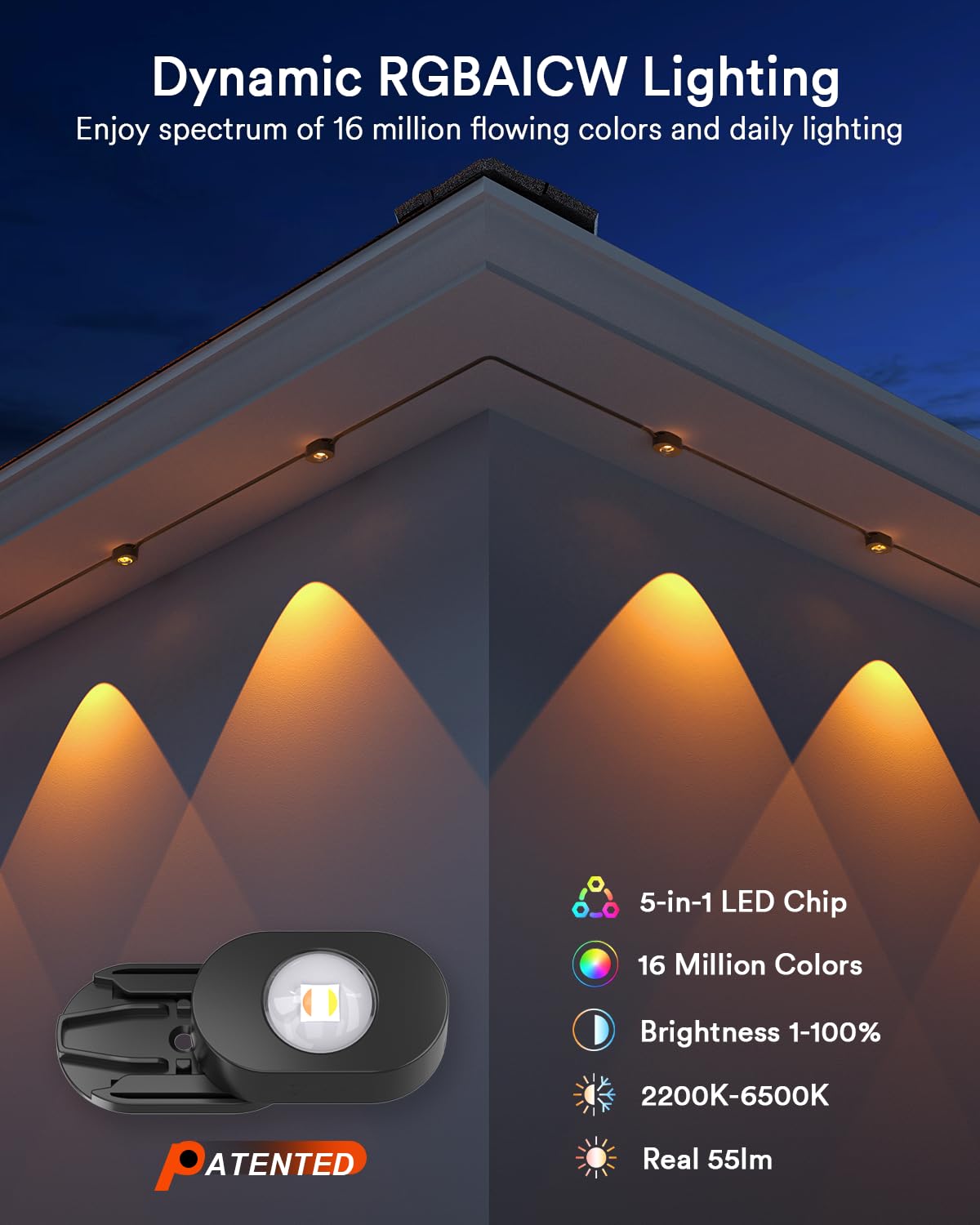 Lumary Smart Permanent Outdoor Lights 2 With Remote  150Ft With 90 Rgbaicw Leds 5400Lm For Daily And Accent Lighting  110+ Scenes For Halloween Christmas Decor  Compatible With Alexa Google  Black
