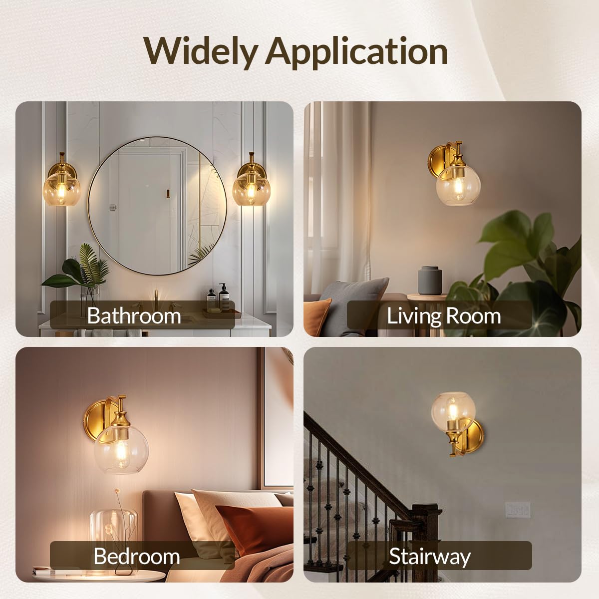 Andy Star Brushed Gold Bathroom Light Fixtures  Brass Vanity Lights For Mirror  1-Light Bathroom Wall Sconces Lighting With Globe Clear Shade Up Or Down Wall Mounted For Kitchen  Living Room  Hallway