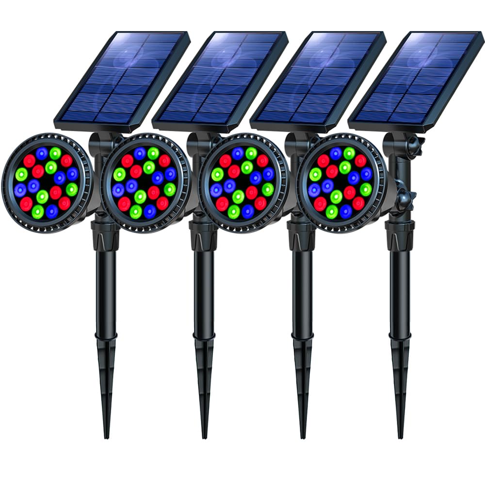 OSORD Solar Spot Lights Outdoor, 600LM, 18 LED, Waterproof, 9 Color Modes, 4 Pack, Multicolor