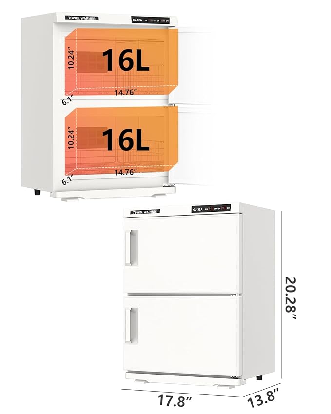 ADVWIN 32L Hot Towel Warmer Cabinet, Towel Warmer for Spa Salon, Professional Large Capacity Towel Double Cabinet for Bathroom, Esthetician (pure white, 32L)