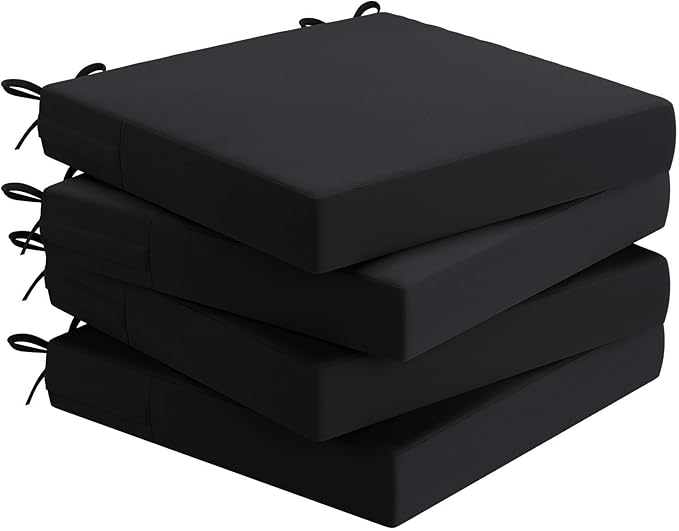 AAAAAcessories Outdoor Seat Cushions for Chairs, Waterproof, Fade-Resistant Patio Furniture Replacement Cushions, 18.5" x 16" x 3", Set of 4, Black
