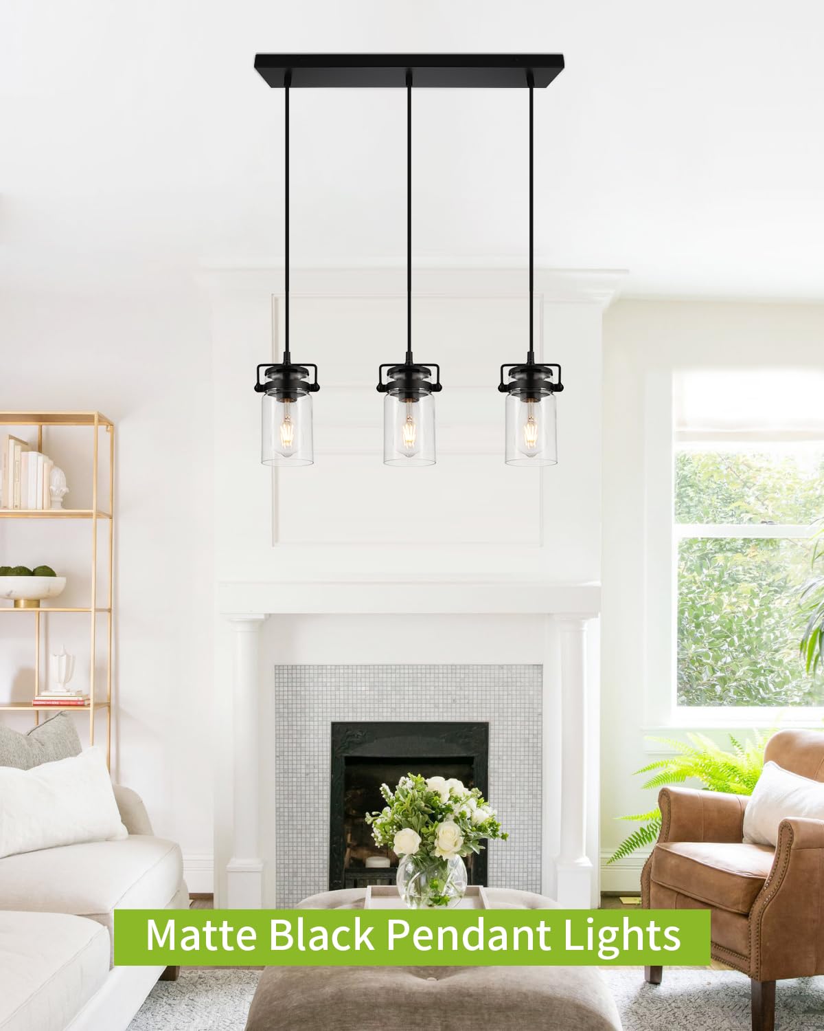 Pendant Lighting For Kitchen Island  Modern Glass Pendant Light Linear Chandelier For Dining Room Industrial Hanging  3 Light Fixture Adjustable Cord Farmhouse Ceiling Light Black Finish