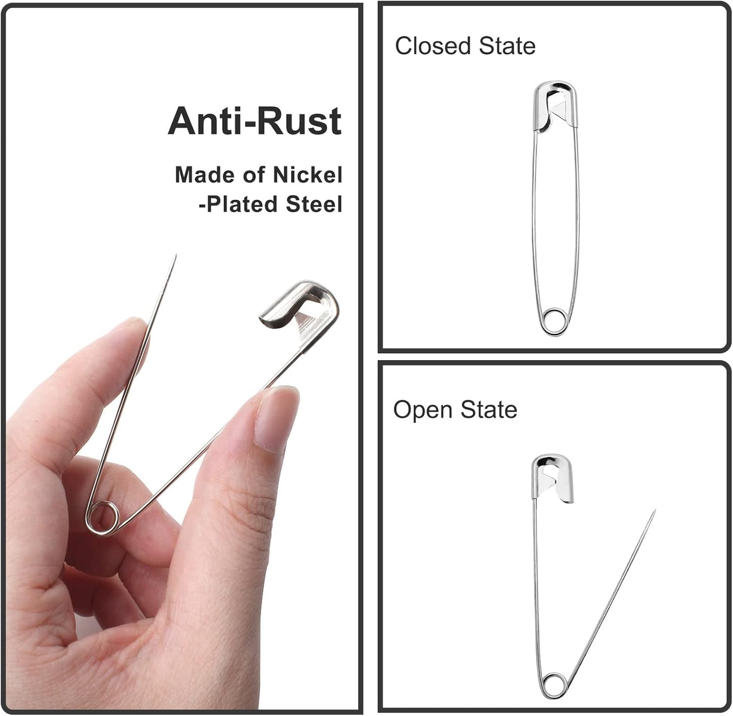 200 PCS 1.1 Inch Heavy Duty Silver Metal Sewing Pins for DIY Crafts Jewelry Making Baby Clothing, Nickel Plated