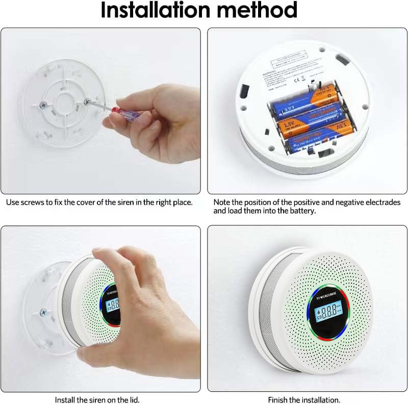Yfwsrecinoe 2 Pack Upgraded Combination Smoke and Carbon Monoxide Alarm Detector, Dual Sensor Smoke Alarm&Carbon Monoxide Detector (Includes Battery)
