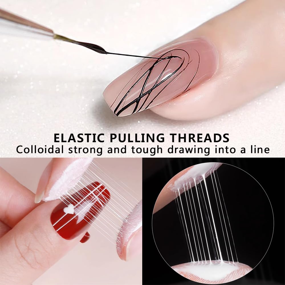 SUTOKAKA 6 Colors Spider Gel Set, Elastic Drawing Spider Gel with Nail Art Brush, White Black Red Blue Gold Silver Paint Wire Dr