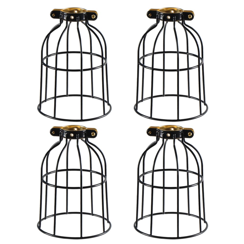 Xiding Farmhouse Vintage Industrial Metal Wire Cage  Old Open Style Lamp Guard Adjustable For Hanging Pendant Lighting  Perfect Diy Lamp Shade Replacement Accessories  Pack Of 4.