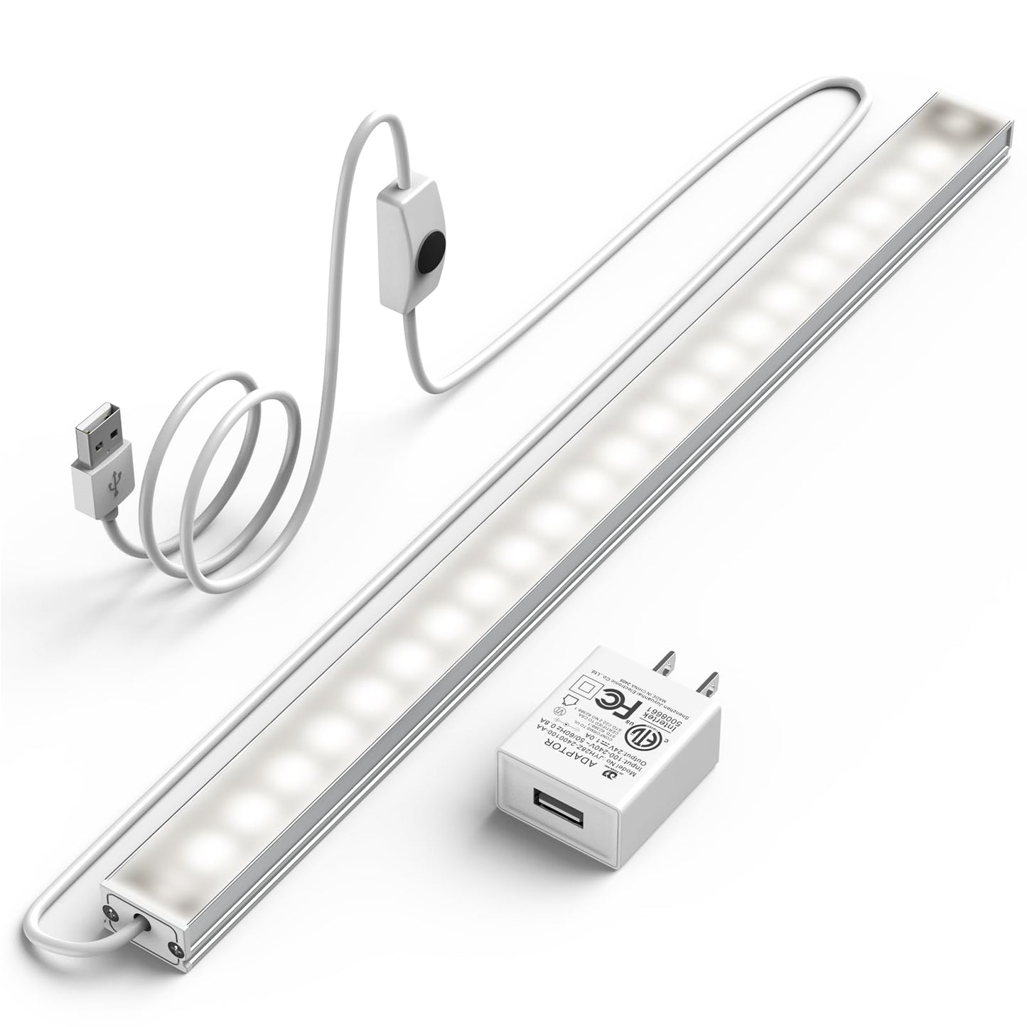 Asoko Led Under Cabinet Lighting Strip, 12 Inch, Daylight White 5000K, Dimmable, Usb Powered, Thin Design For Kitchen & Display Cases