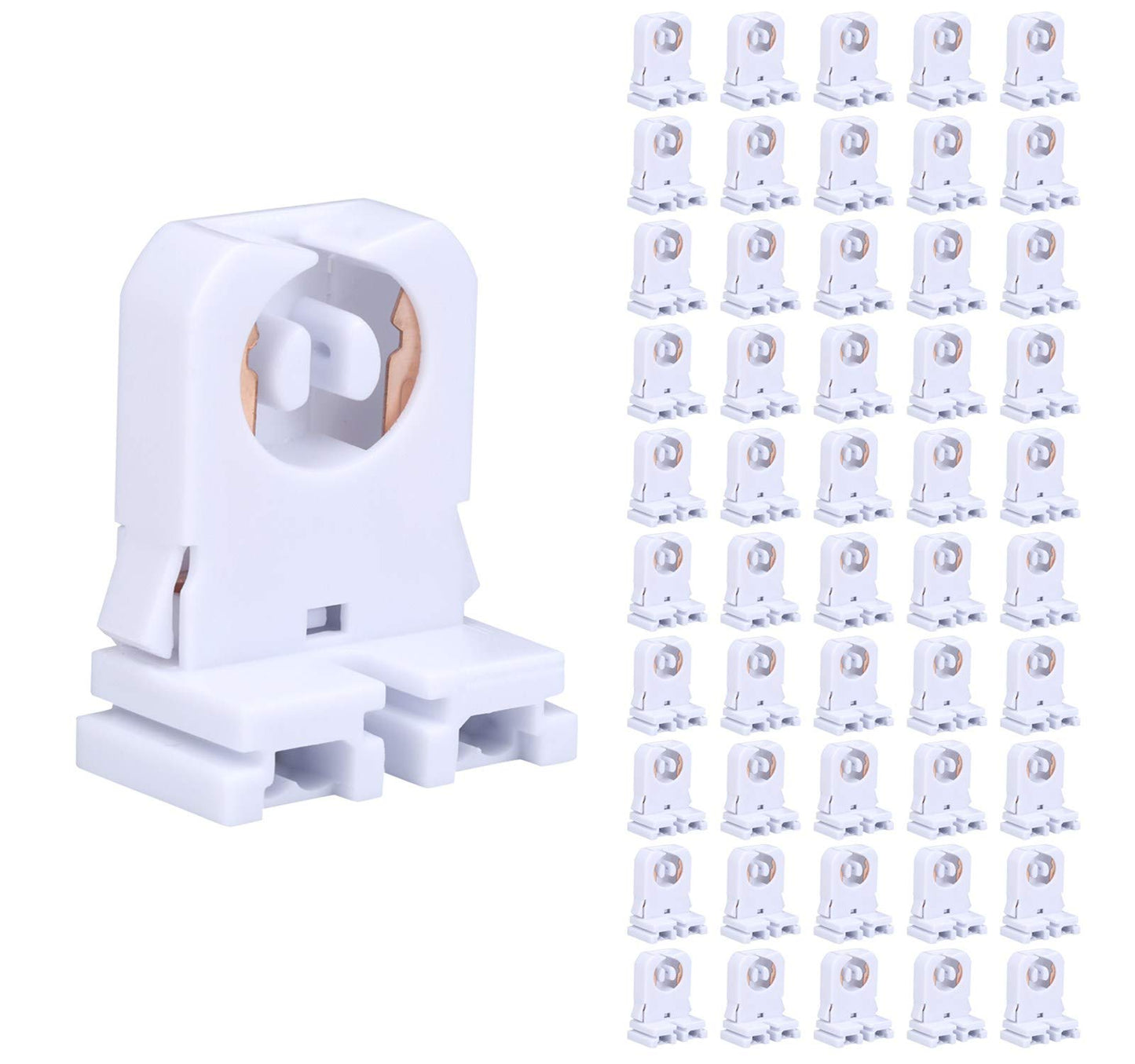 Jomitop G13 T8 Bi-Pin Socket Tombstone Lamp Holder, Copper, 50 Pack, Non-Shunted For Led Fluorescent Tube Replacement
