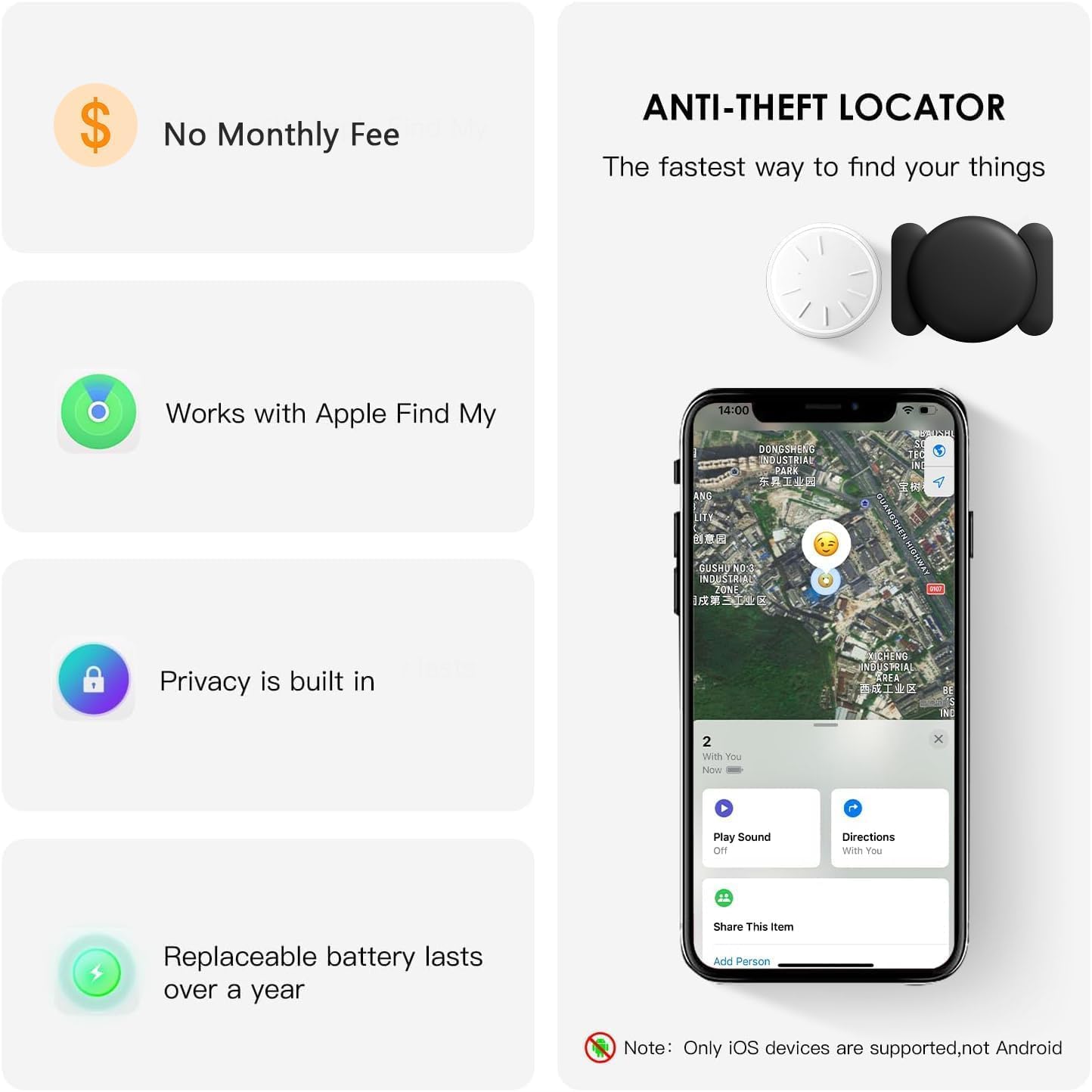 Hongtop H Gps Tracking Devices, 1Pcs Tracker Device For Vehicles Work With Find My (Ios Only), Car Tracker Device Hidden With Ma
