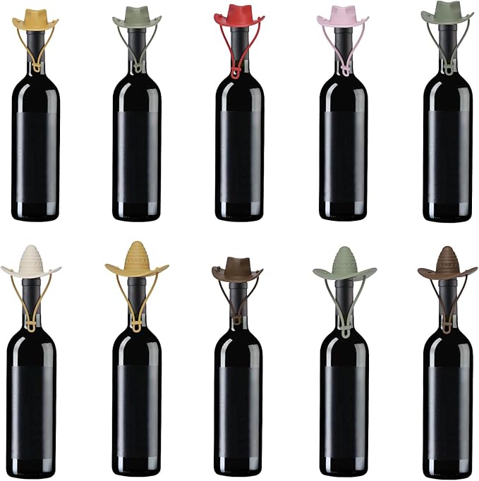 2 Pack Cowboy Hat Silicone Wine Cork, Decorative Wine Stoppers for Wine Glass Bottles,Bottle Stopper with Sombrero Design, Wine Accessories, Keeps Wine Fresh, Wine Gifts (Wheat & coffee)