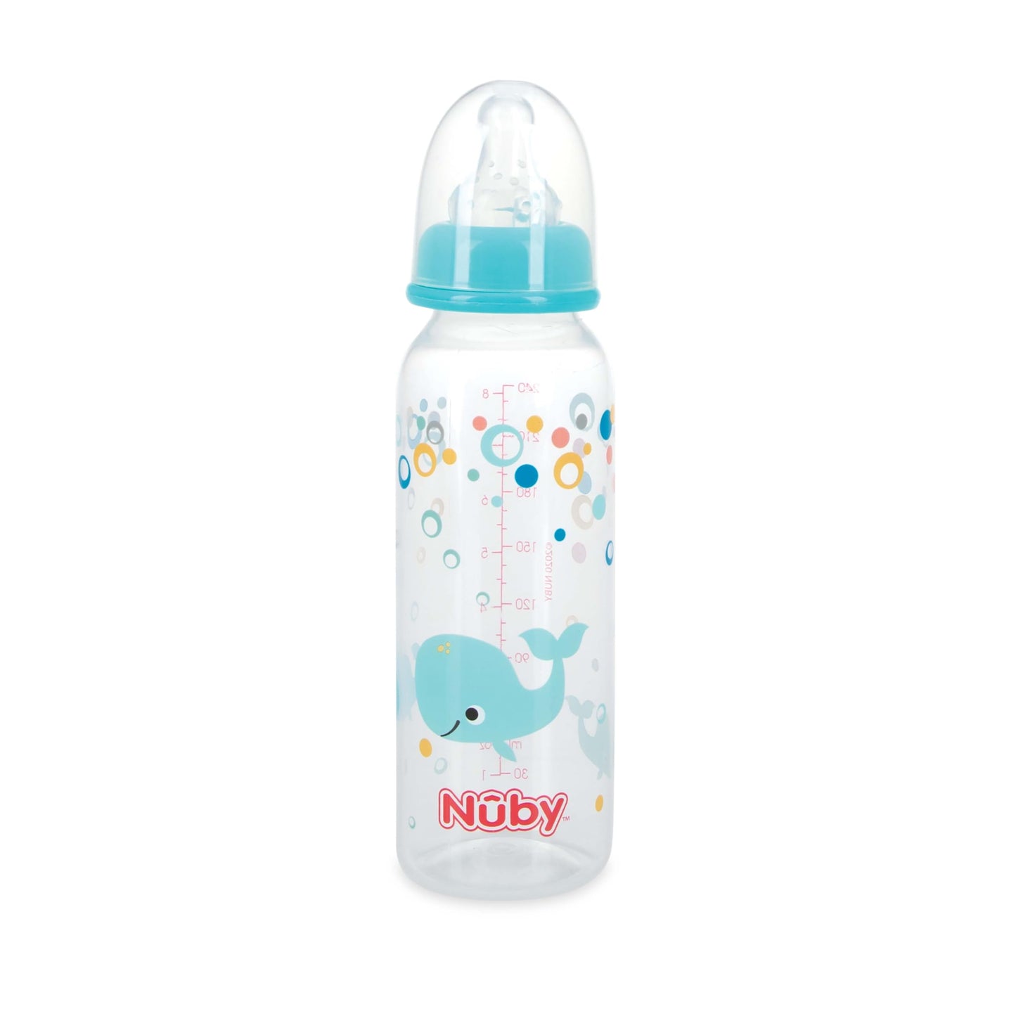 Nuby Standard Neck Tinted Bottle, 8 Ounce, 1 Pack of 1 Bottle, Colors/Patterns May Vary