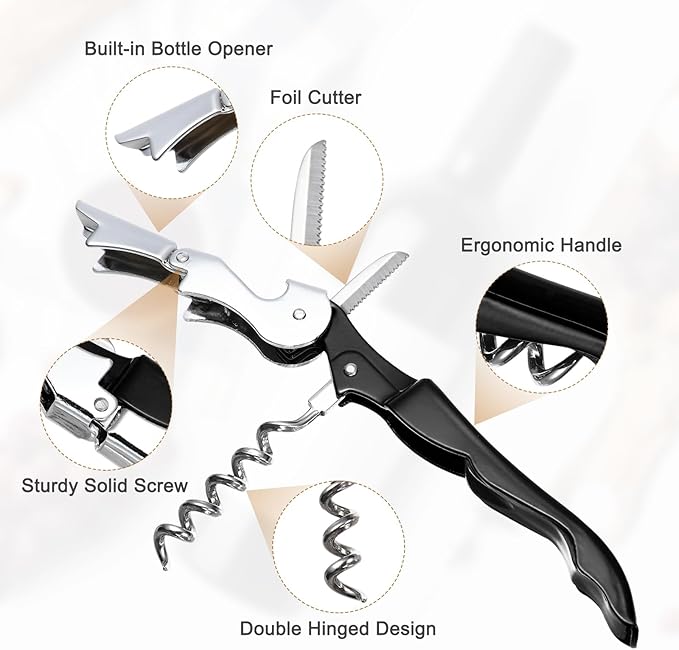 uxcell 2 Pcs 4.8" Stainless Steel Wine Opener, Waiter Corkscrew Professional Wine Key Bottle Opener with Double Hinged Foil Cutter for Bar Servers Waiter Bartender and Home, Black