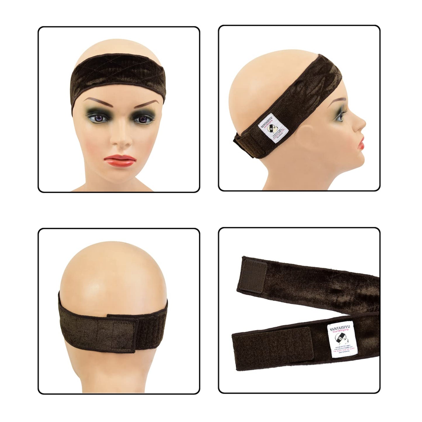 YANTAISIYU Wig Grip Band for Women Adjustable Non-Slip Wigs Scarf Grip Headband for Keeping Wig in Place (Dark Brown)