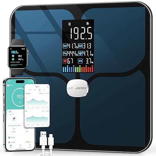 ABLEGRID Body Fat Scale,Digital Smart Bathroom Scale for Body Weight, Large Color Display Screen, 16 Body Composition Metr...