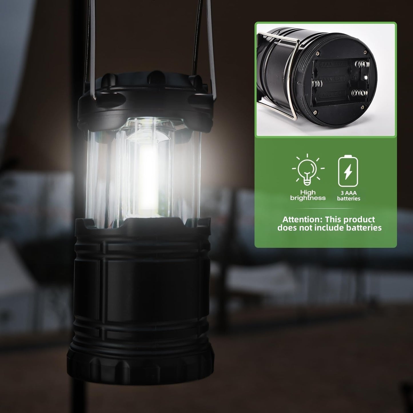 Kpkjoo Lantern Collapsible Camping Light, Super Bright Led, Battery Operated, Black, Model 5800, Ideal For Indoor & Outdoor Use