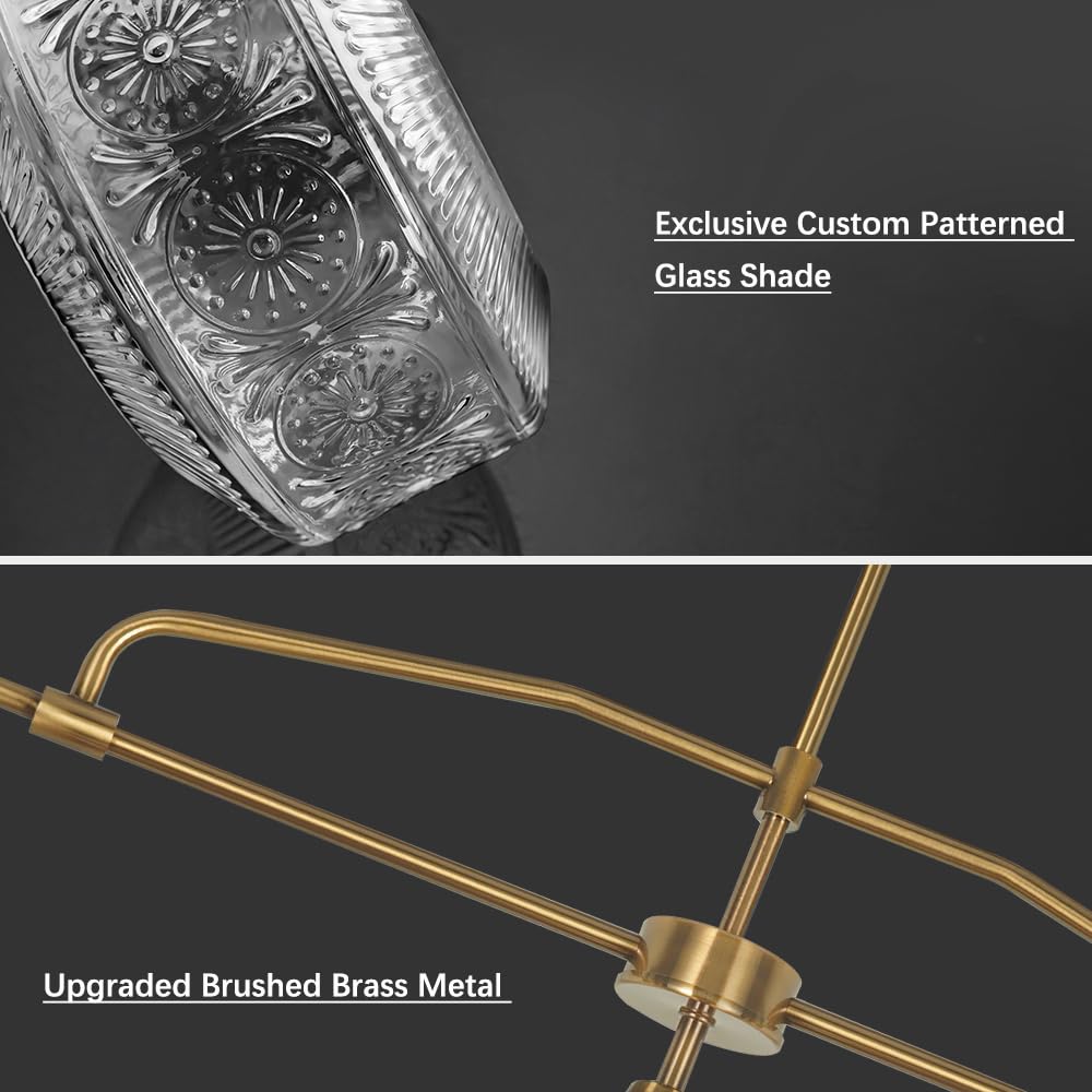 Farmhouse 3-Light Adjustable Kitchen Island Lighting With Clear Glass Shades  Brass Gold Finish Pendant Lights For Dining Room Table  Industrial Island Lights Chandelier For Modern Home Decor
