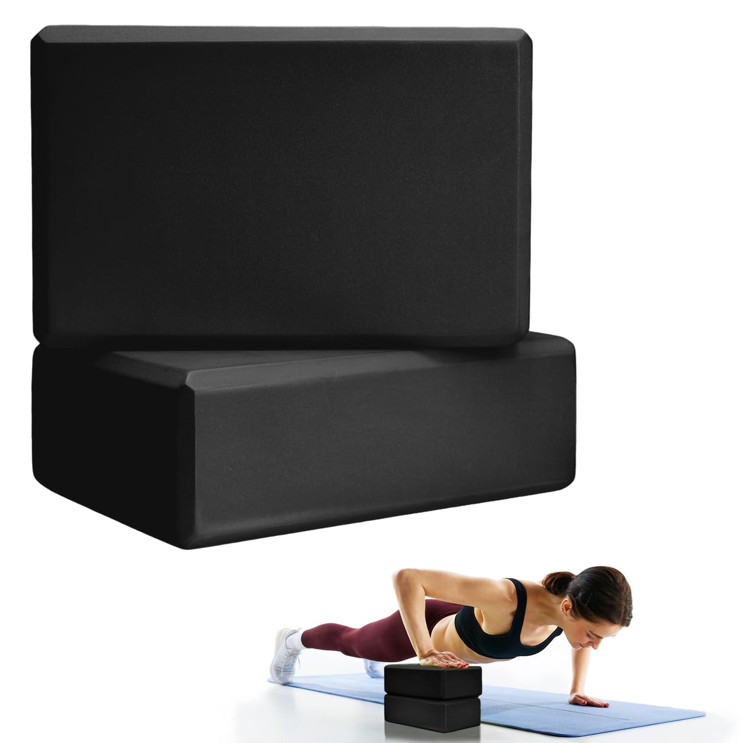 2 Pcs Yoga Blocks, 9"x6"x3" Foam Blocks Yoga Props for Pilates Stretching and Meditation Exercise Blocks Lightweight Yoga Essentials (Black, normal)