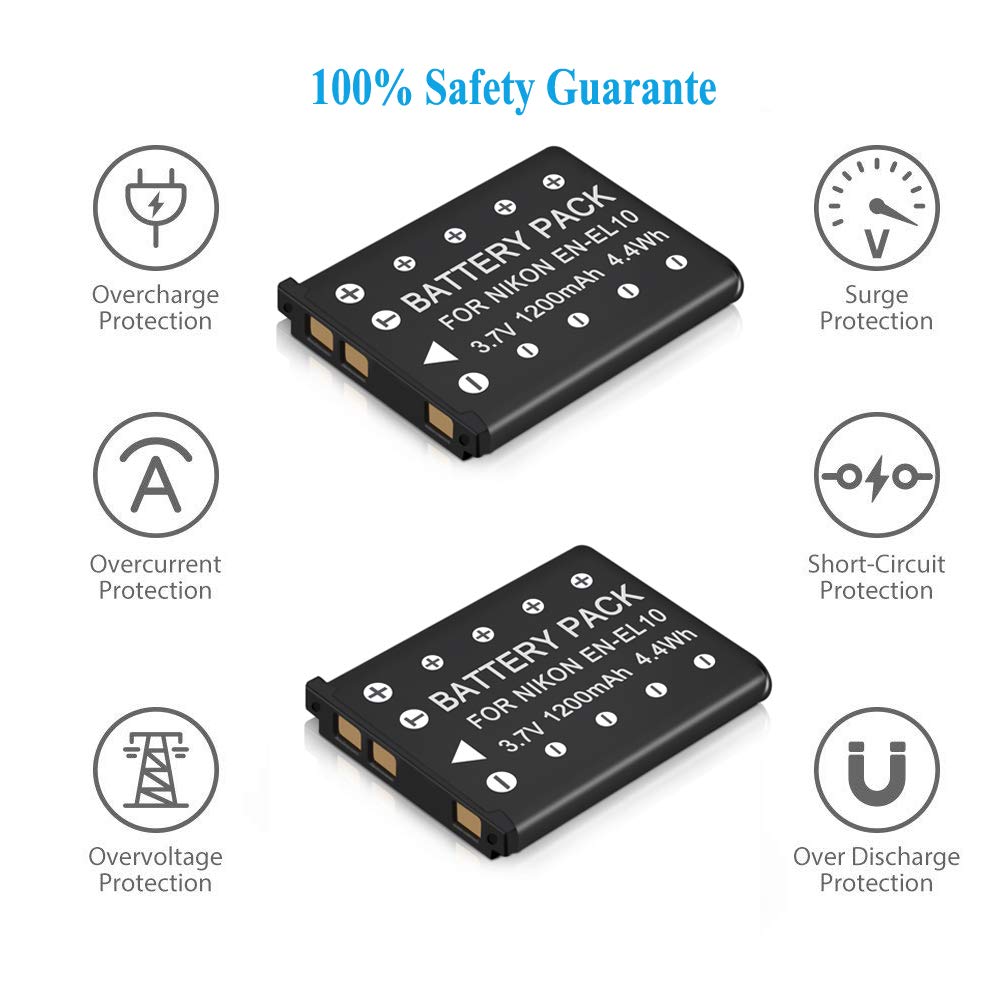 Mliepow 2 Pack En-El10 Battery And Micro Usb Charger Compatible With Nikon Coolpix S60, S80, S200, S205, S220, S230, S500, S510,