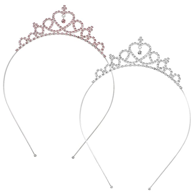 Bruislard 2 Pack Crown Headband for Women Princess Tiara Heart Rhinestone Glittering Crystal Crown Adjustable Non-Slip Bir...