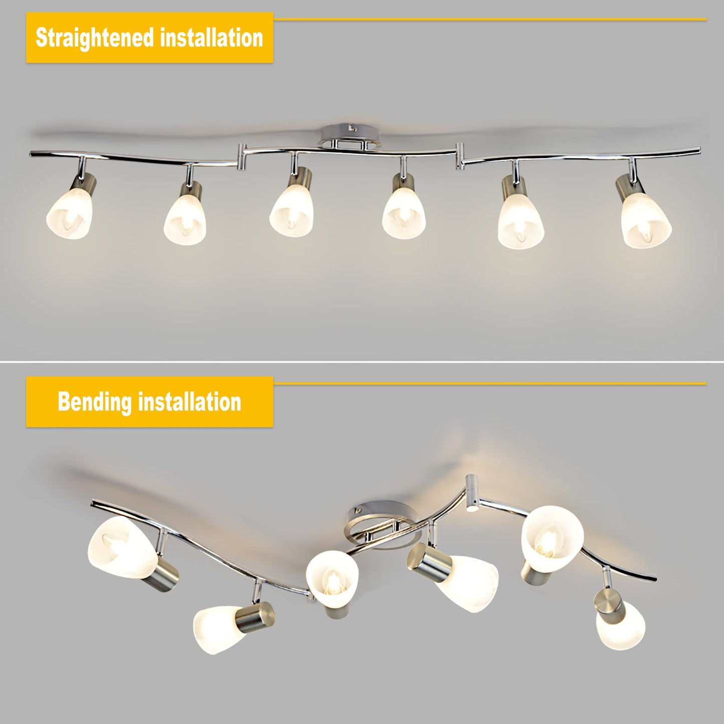 DINGLILIGHTING DLLT 6-Light Track Lighting Rail, Modern LED Spot Fixture, Metal, Nickel Finish, Model WS-FNG29-40B