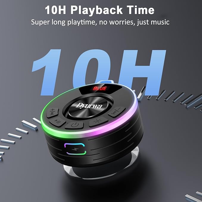 Certified IPX7 Waterproof Shower Bluetooth Speaker, Portable Shower Speaker Loud Clear Sound with Suction Cup, Wireless Portable for Bathroom, Hook Clip, Built-in Mic, 10H Playtime, Great Gift Idea
