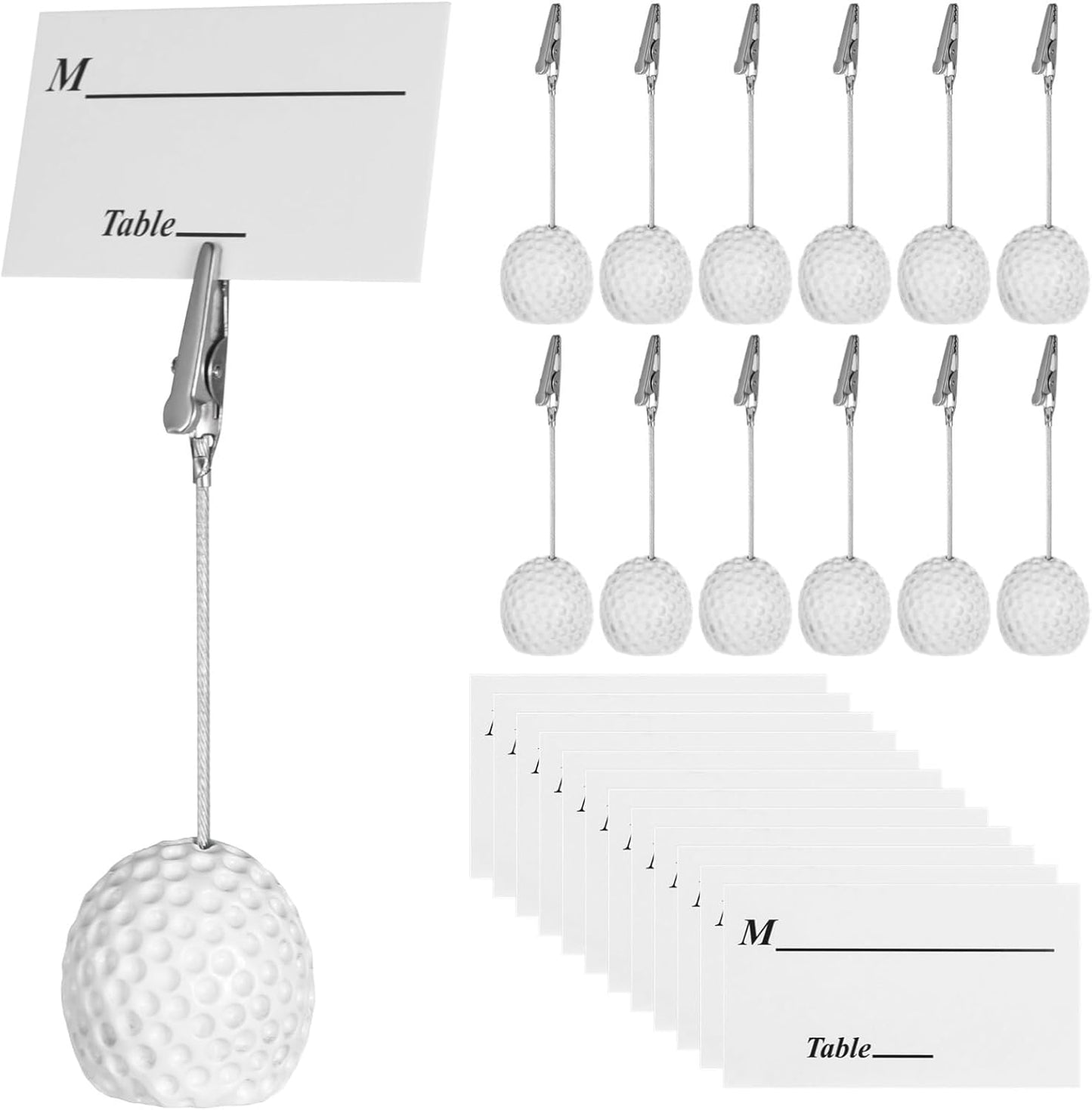12 Resin Golf Ball Memo Clips, Alligator Clip Holders for Photos, Wedding Table Numbers, Office Or Party Use