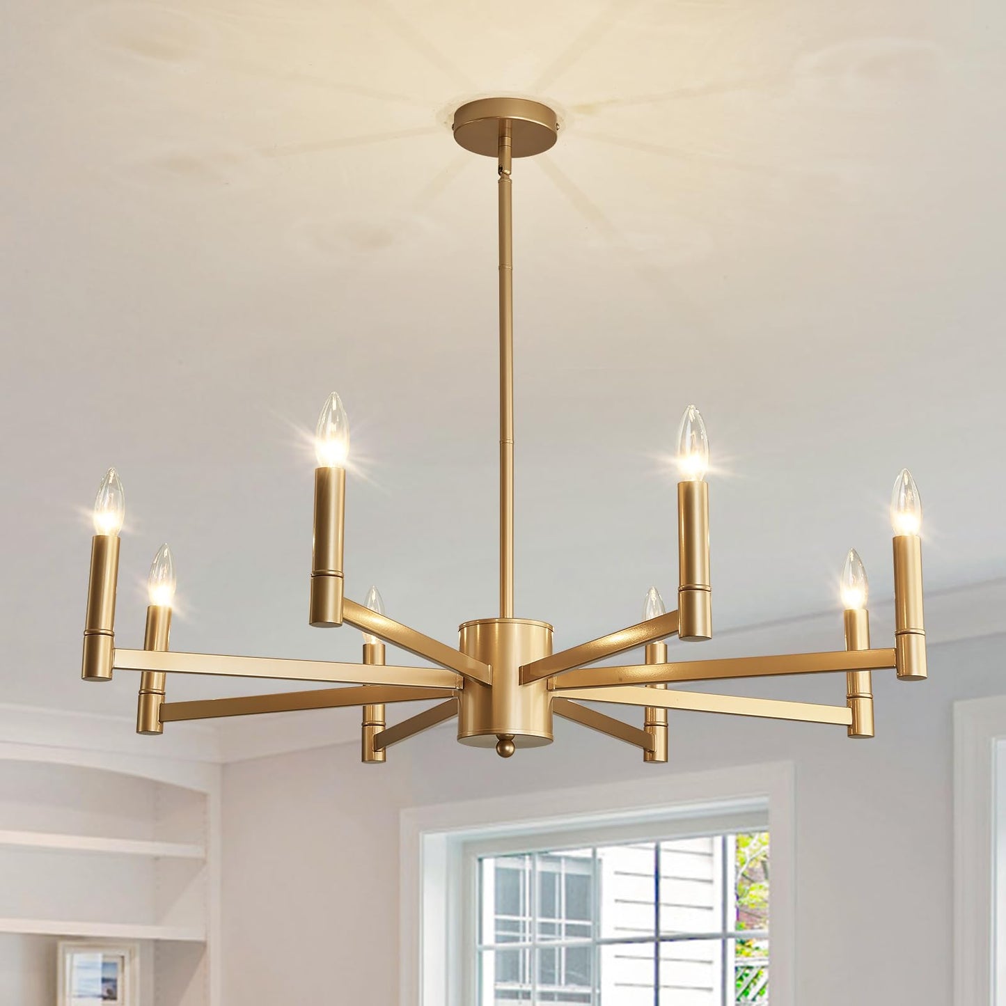 ASGYISA 8-Light Gold Candle Chandeliers Modern Farmhouse Ceiling Light Fixture Industrial Lighting for Dining Room Living Room B