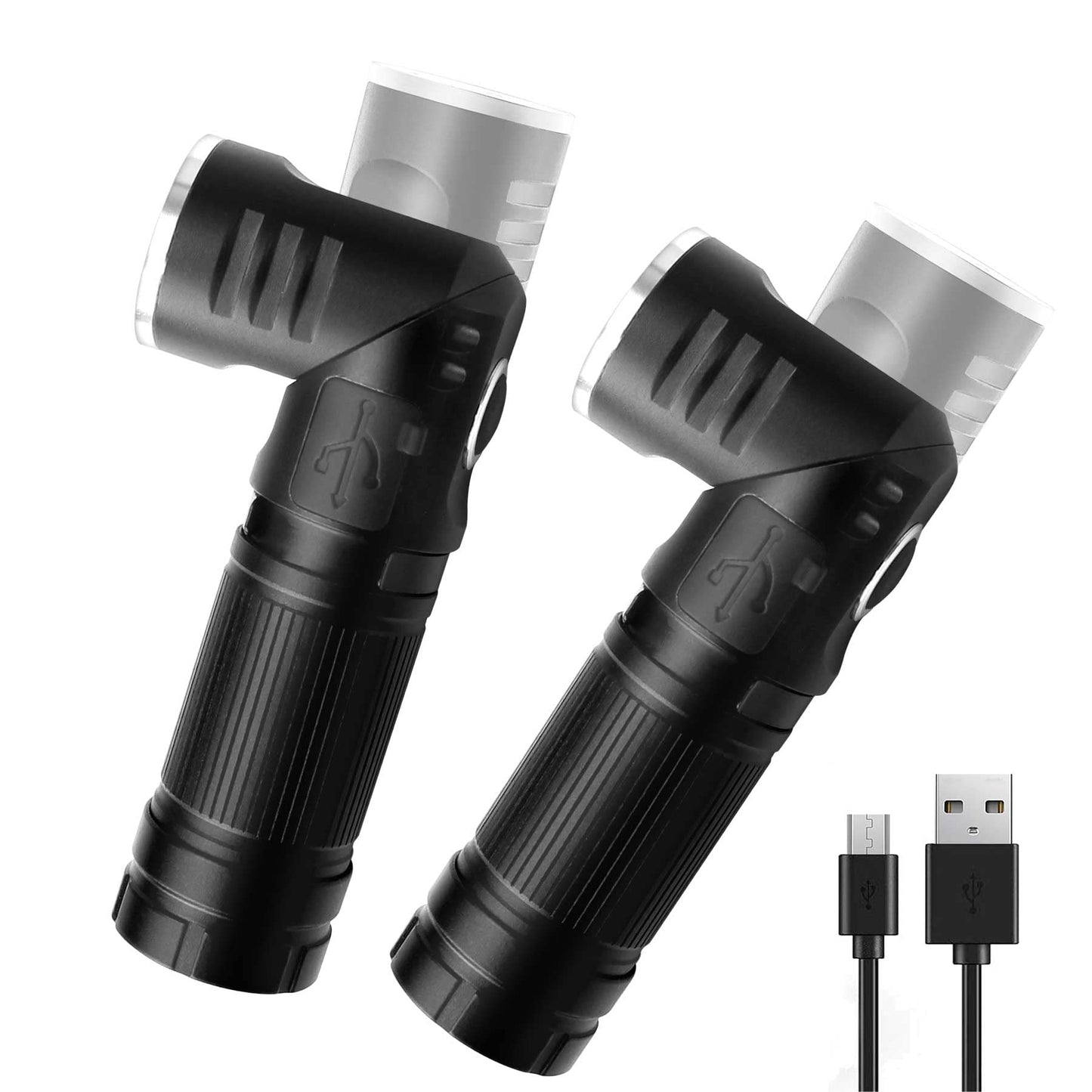 HAUTMEC Rechargeable LED Flashlights 500 Lumens 3 Modes Mini Flashlights 2 Pack Swivel Flashlights Model HT0092-2PC