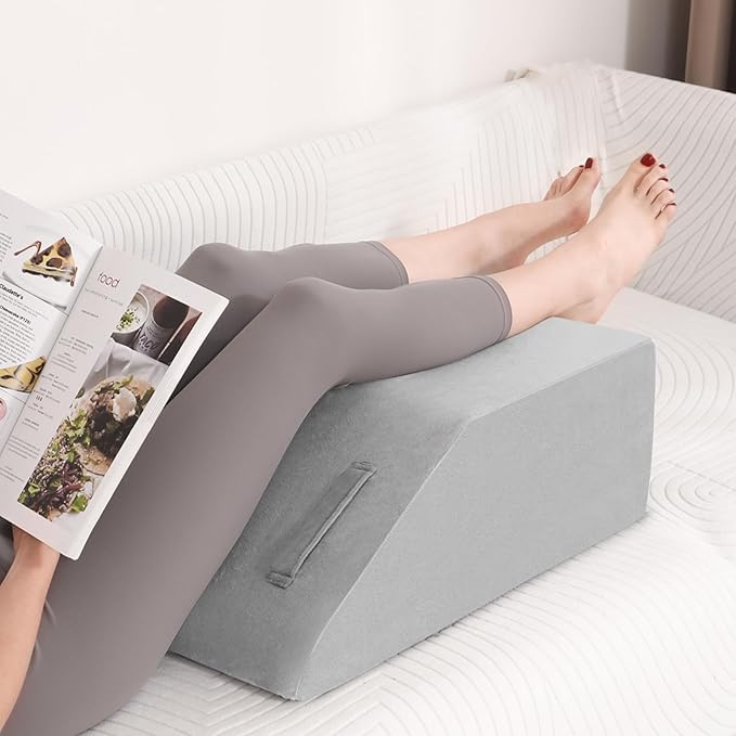 Leg Elevation Pillow - Memory Foam Wedge for Swelling, Circulation, Surgery Recovery, Sciatica, Elevated Wedge Pillow for Leg, Knee, and Hip Pain Relief with Portable Handle