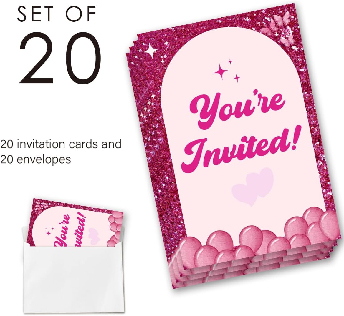 Pink Doll Birthday Party Invitations Supplies with Envelopes Set of 20 Girl Birthday Invites Fill in Blank, Double Sided