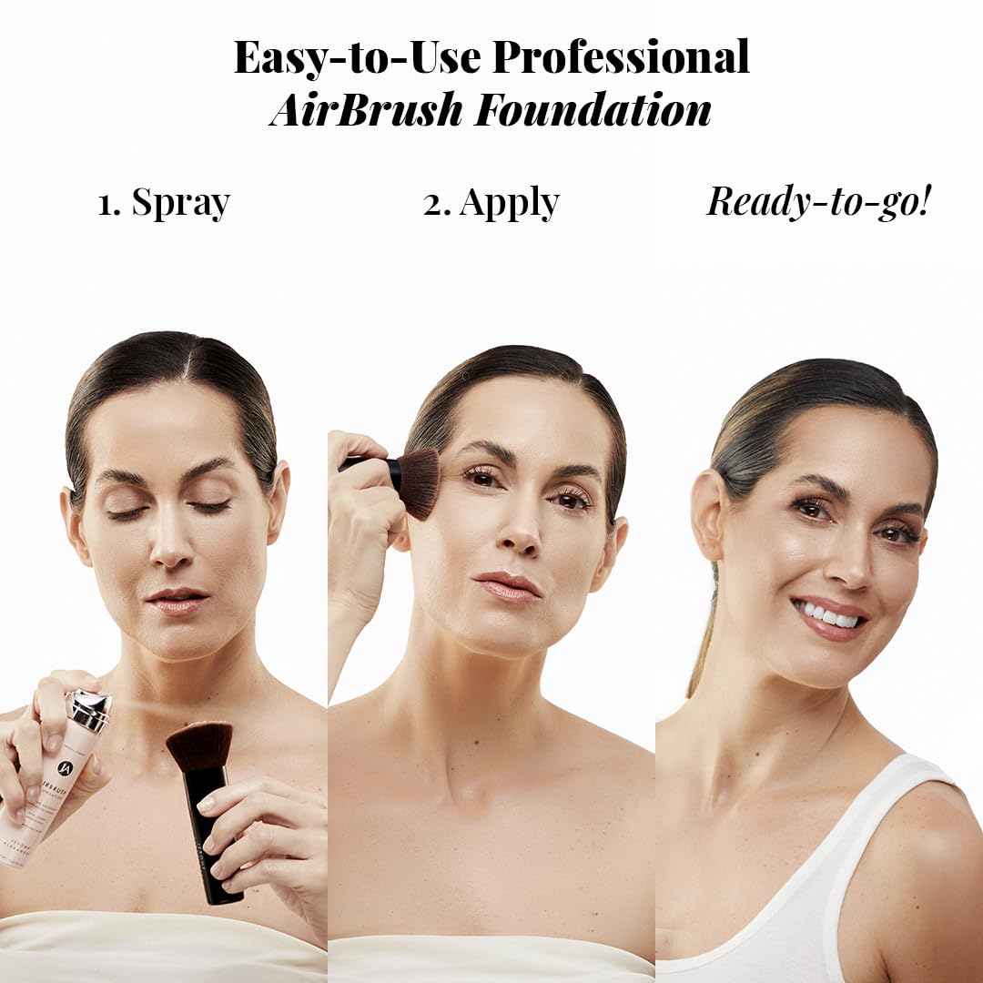 MagicMinerals AirBrush Foundation by Jerome Alexander – 2pc Set with Airbrush Foundation and Kabuki Brush - Spray Makeup with Anti-aging Ingredients for Smooth Radiant Skin - Fair