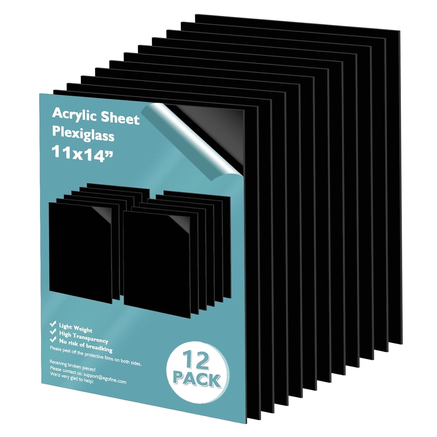 Egofine 11" x 14" Black Plexiglass Sheets 12 Pack 0.04 Inch Cast Acrylic Sheet Thick for DIY Craft Projects, Painting, Photography, Sign, Display Stand, Home Decor, Easy to Cut