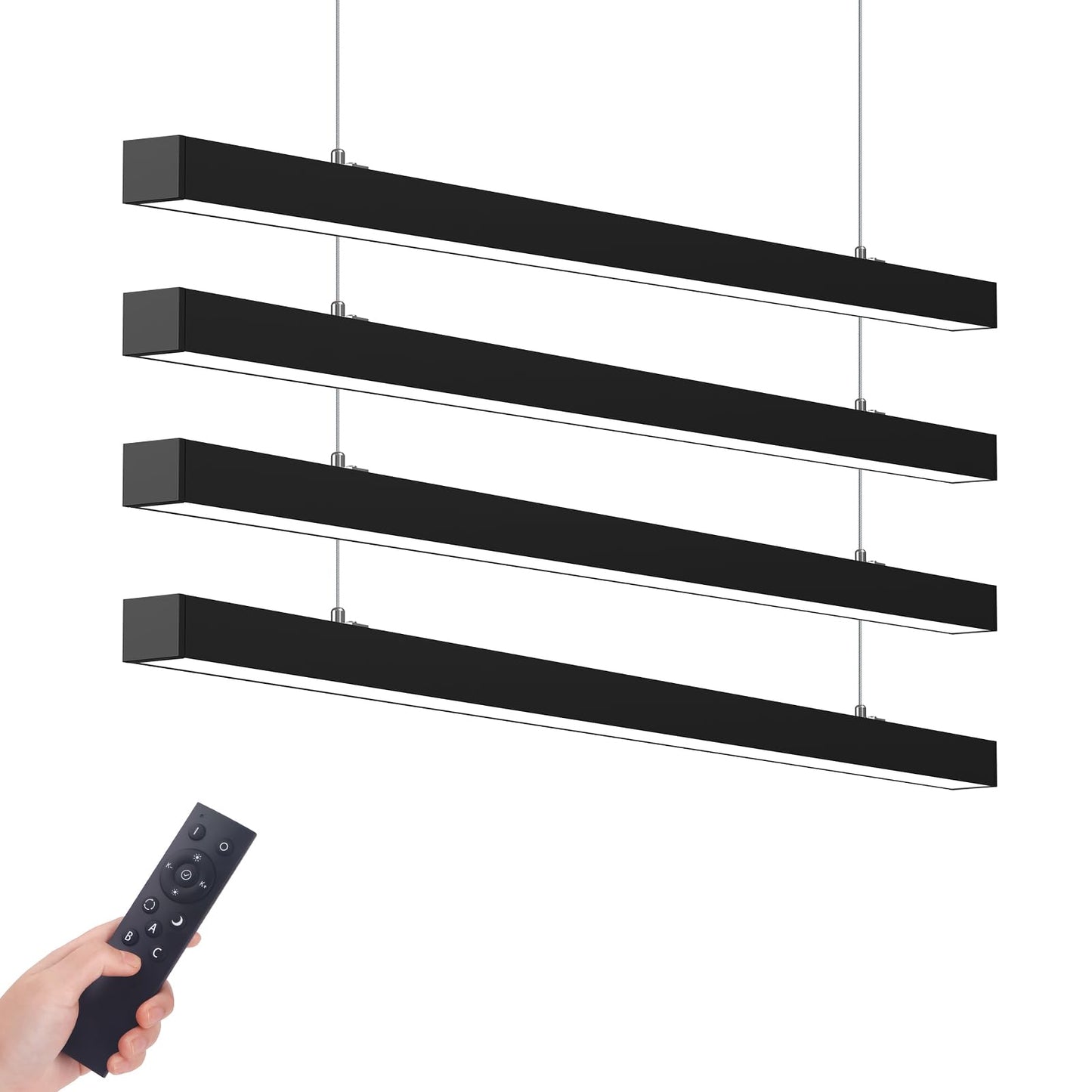Barrina 4040 Remote Series LED Light Fixture, Dimmable, 4FT, 40W, 3000K-6000K, Aluminum, Black, 4 Packs