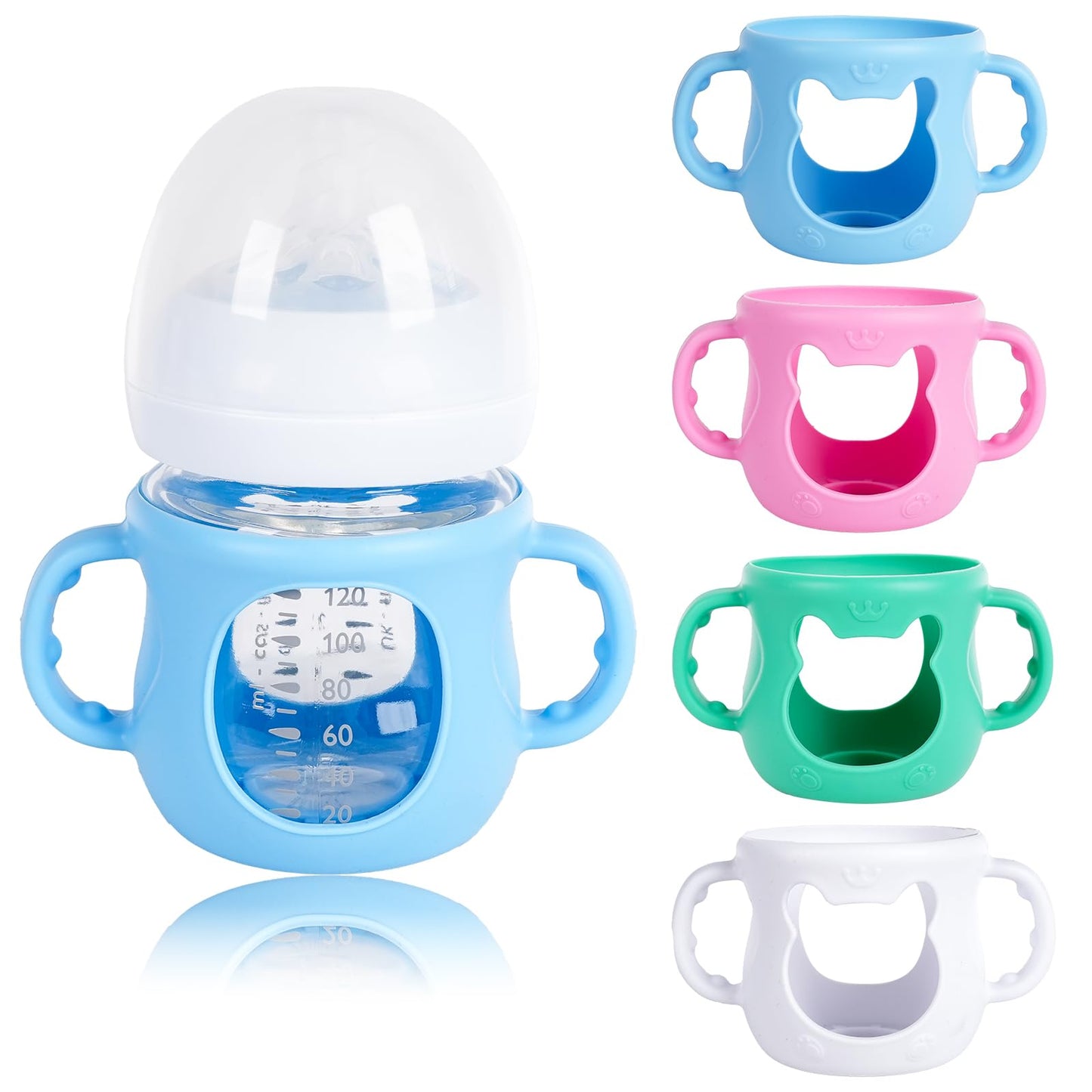 GOGENGEN 4 Pack Silicone Sleeves for Avent Glass Bottle, Anti Breakage Baby Bottles Holder - BPA-Free, Food-Grade, Compatible with Philips Avent Natural Glass Baby Bottles (4 oz)