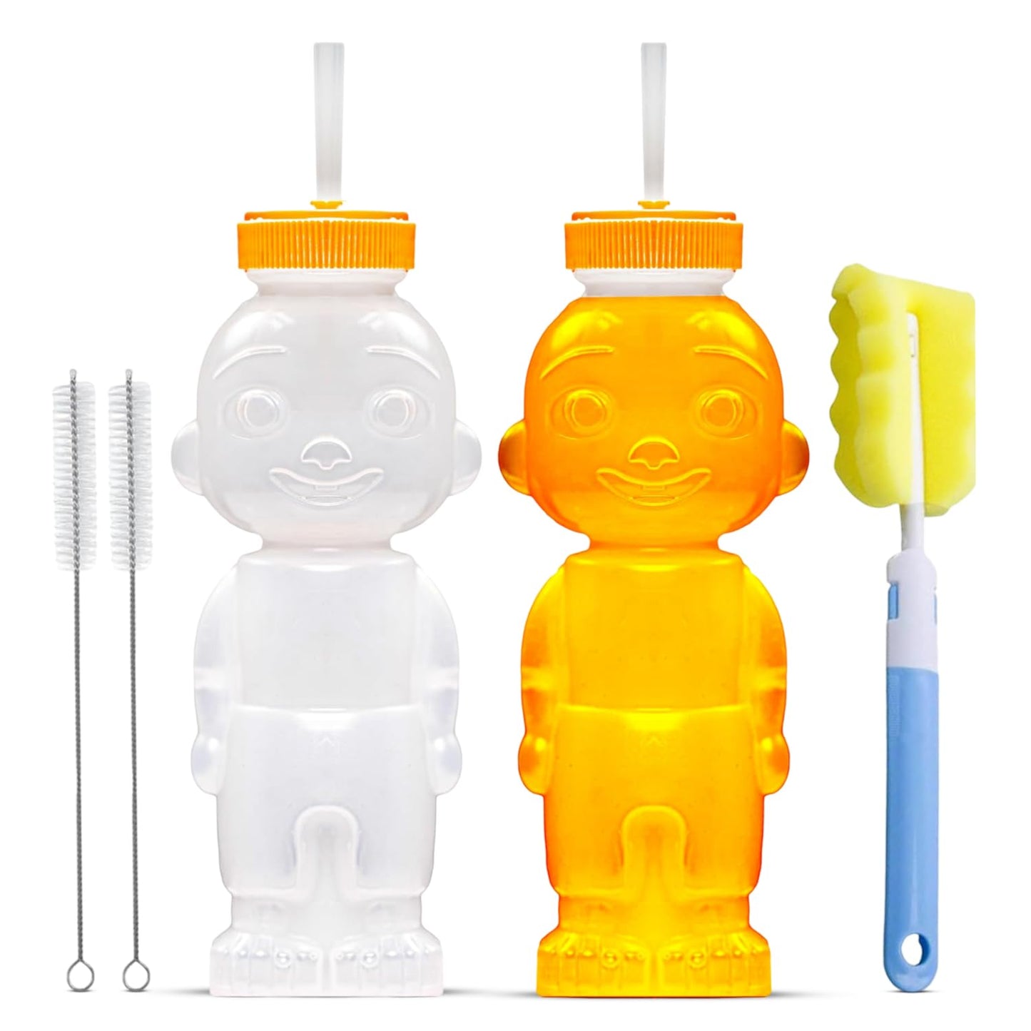 2 Pack Honey Bear Straw Cup for Babies - 8-oz Honeybear Bottle Baby Cup Set with Improved Safety Lid Design,Training Straws & Cleaning Kit, Leak-Proof Therapy Learning Sippy Cups,Food-Grade & BPA Free