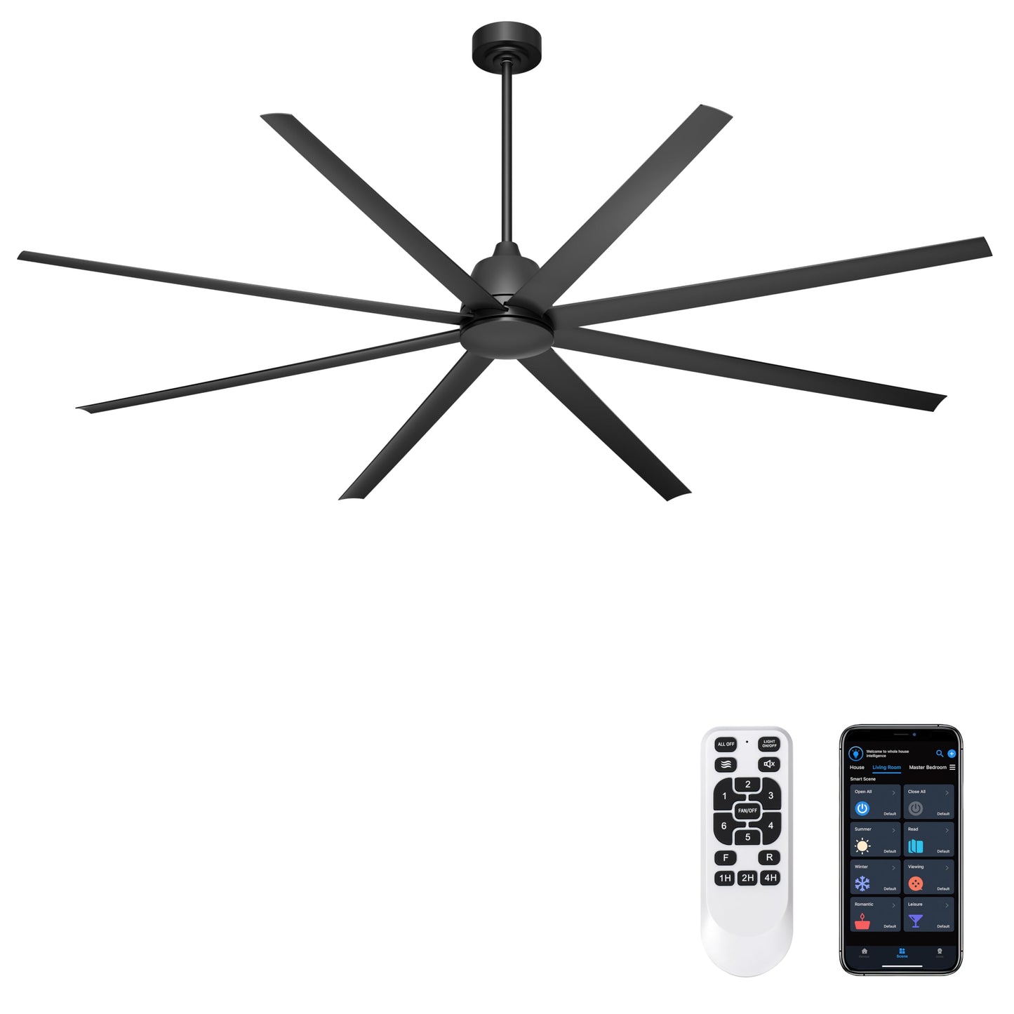 Phylluz 96 Industrial Ceiling Fan No Light, Large Ceiling Fan With Remote/App Control, Outdoor Ceiling Fans With 8 Blades, 3Cct,