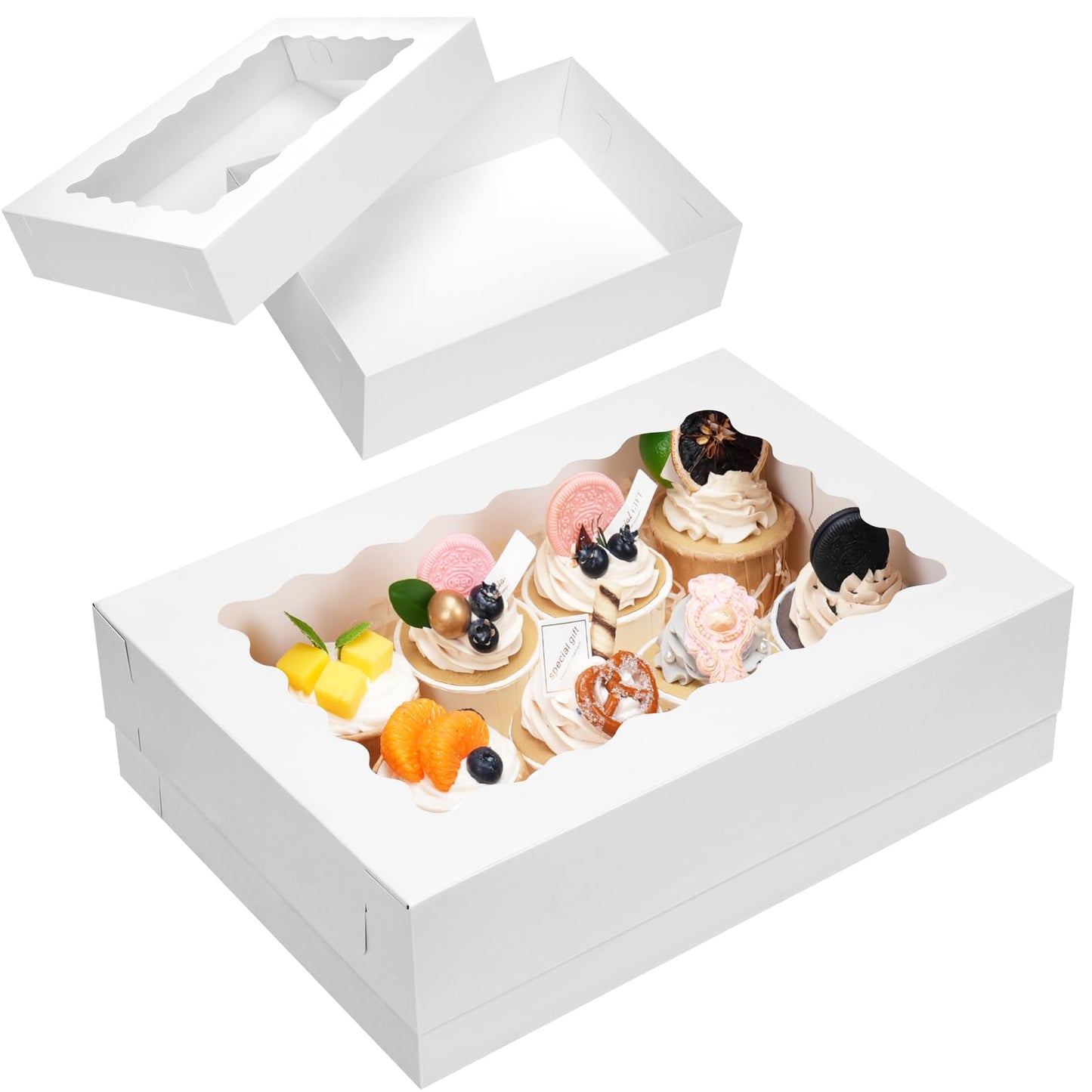 Moretoes 20pcs 14x10x4in Sheet Cake Boxes, White Quarter Bakery Boxes with Window, for Cake Pastry Baking Donuts Cupcake Pie Packaging