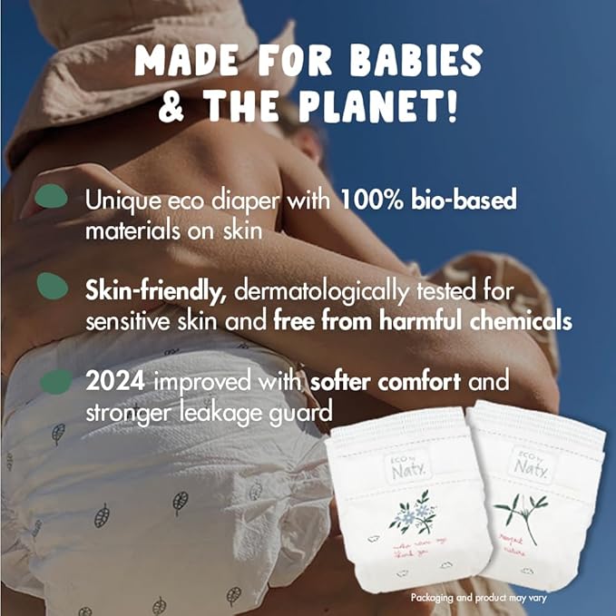 Eco by Naty Eco-Friendly Baby Diapers - 100% Plant-Based Materials on Skin, Soft, for Sensitive Skin & Super Absorbent (Size 5, 132 Count)