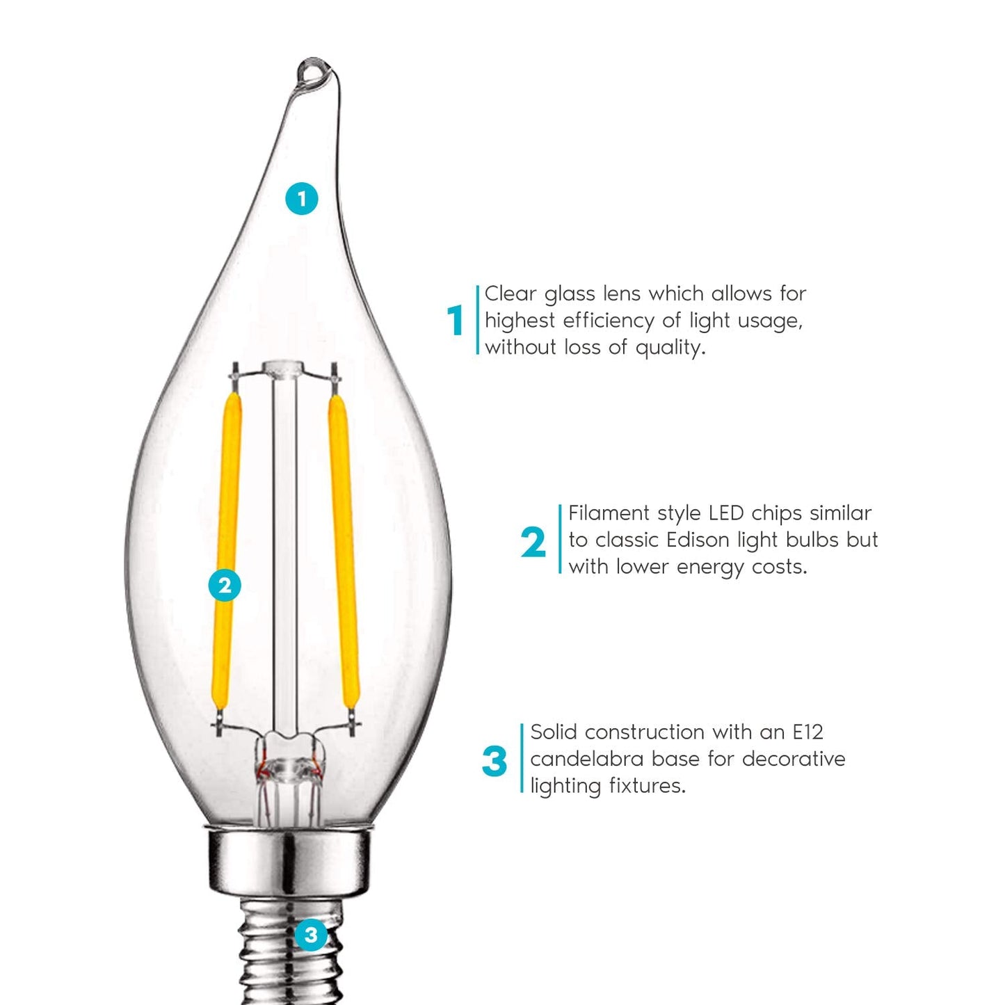 Luxrite 4W Vintage Candelabra Led Bulbs, 3000K Soft White, Dimmable, 400 Lumens, E12 Base, Glass, 6 Pack