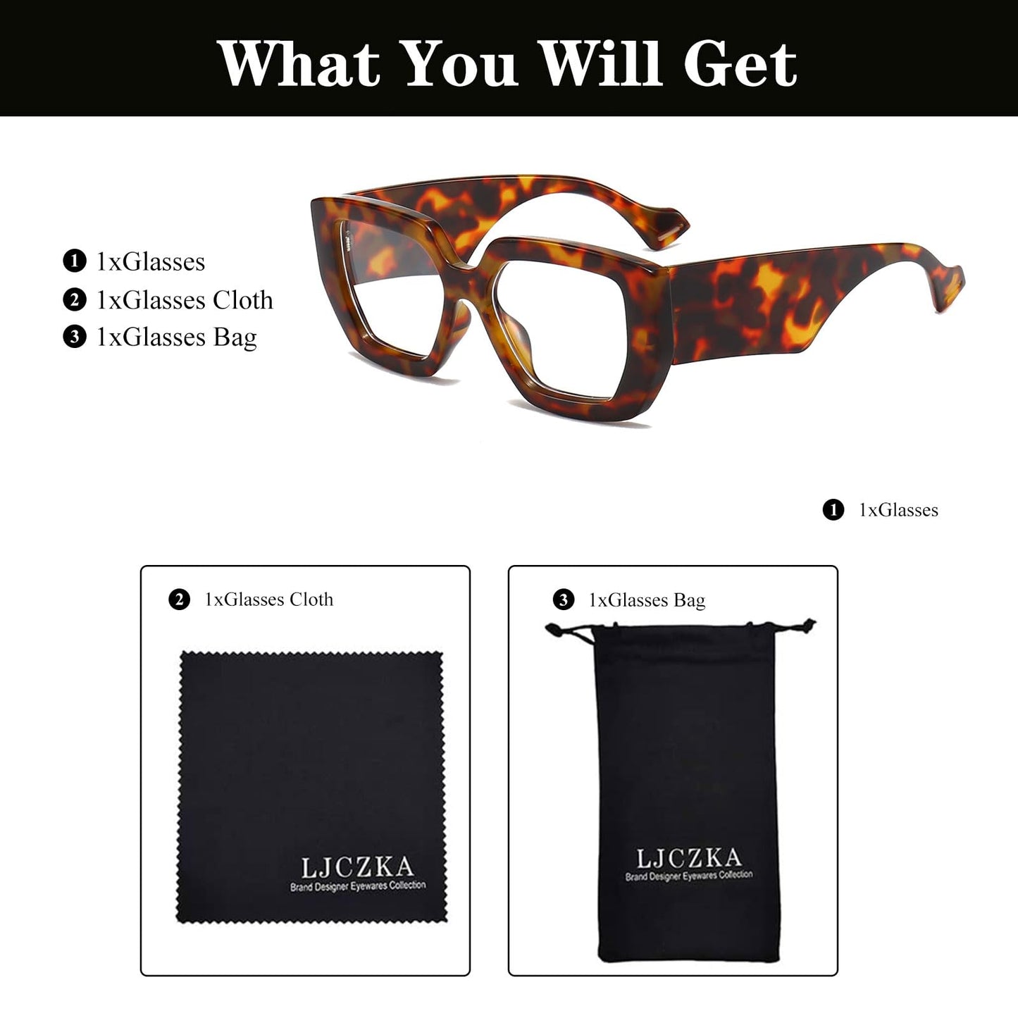 Ljczka Thick Frame Blue Light Glasses Women Men Oversized Fashion Square Computer Glasses Anti Eyestrain Eyeglasses (Leopard)